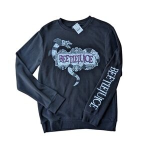NWT Beetlejuice‎ Graphic Print Sweatshirt Crewneck Long Sleeve Black Halloween S